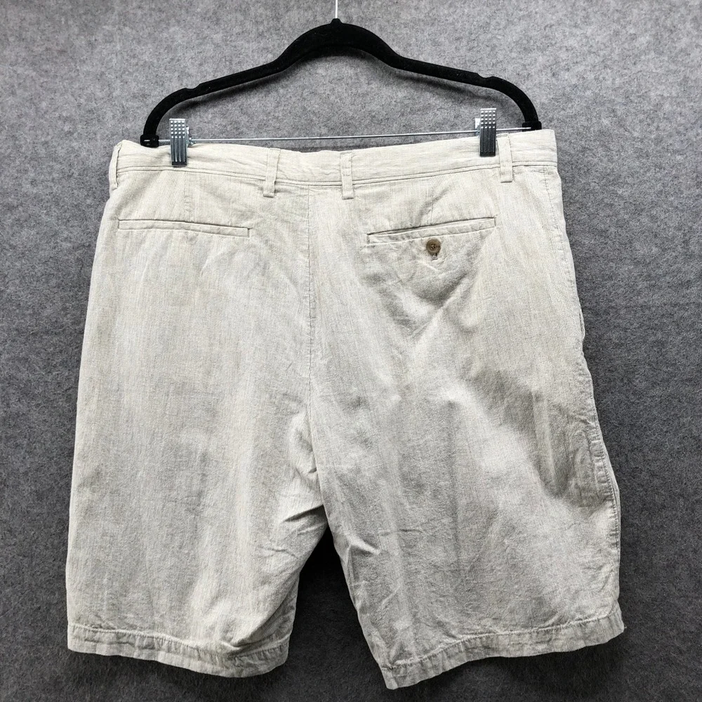 Banana Republic Cotton Linen Shorts Mens 36 Beige White Striped Flat Front